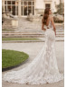 Beaded Spaghetti Straps Ivory Lace Tulle Floral Wedding Dress